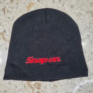 Snap-On Black Red Embroidered Logo Beanie Hat Men's One Size Knit Winter